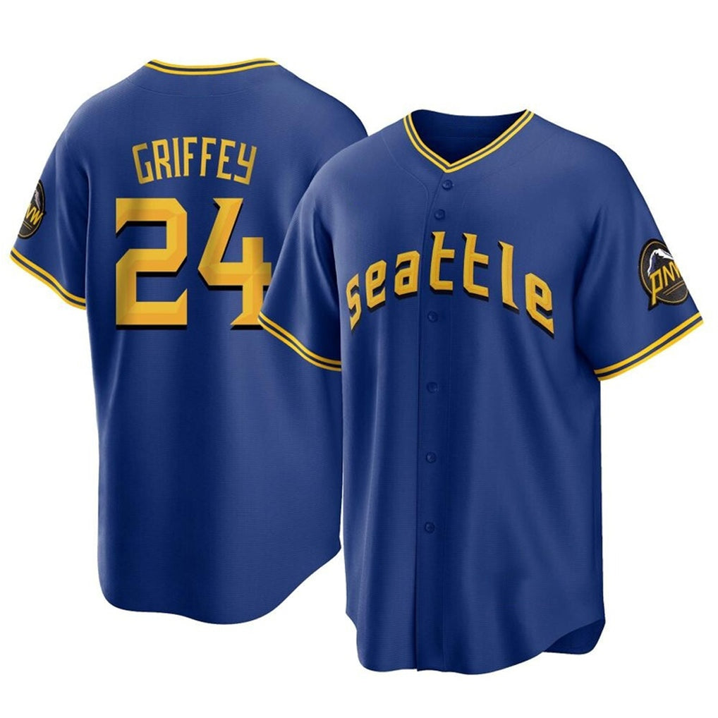 Tlead S.Mariners #24 Ken Griffey Jr Player Royal City Connect Home Game Stitched Jerseys