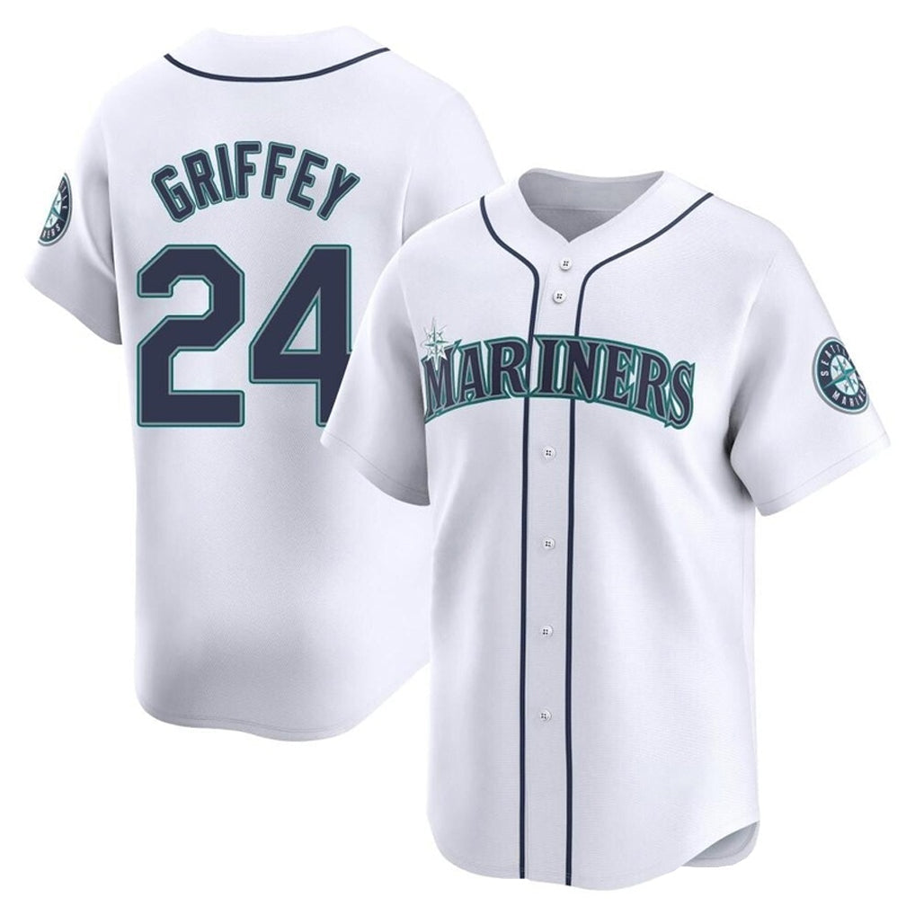 Tlead S.Mariners #24 Ken Griffey Jr Player White Home Limited Stitched Jerseys