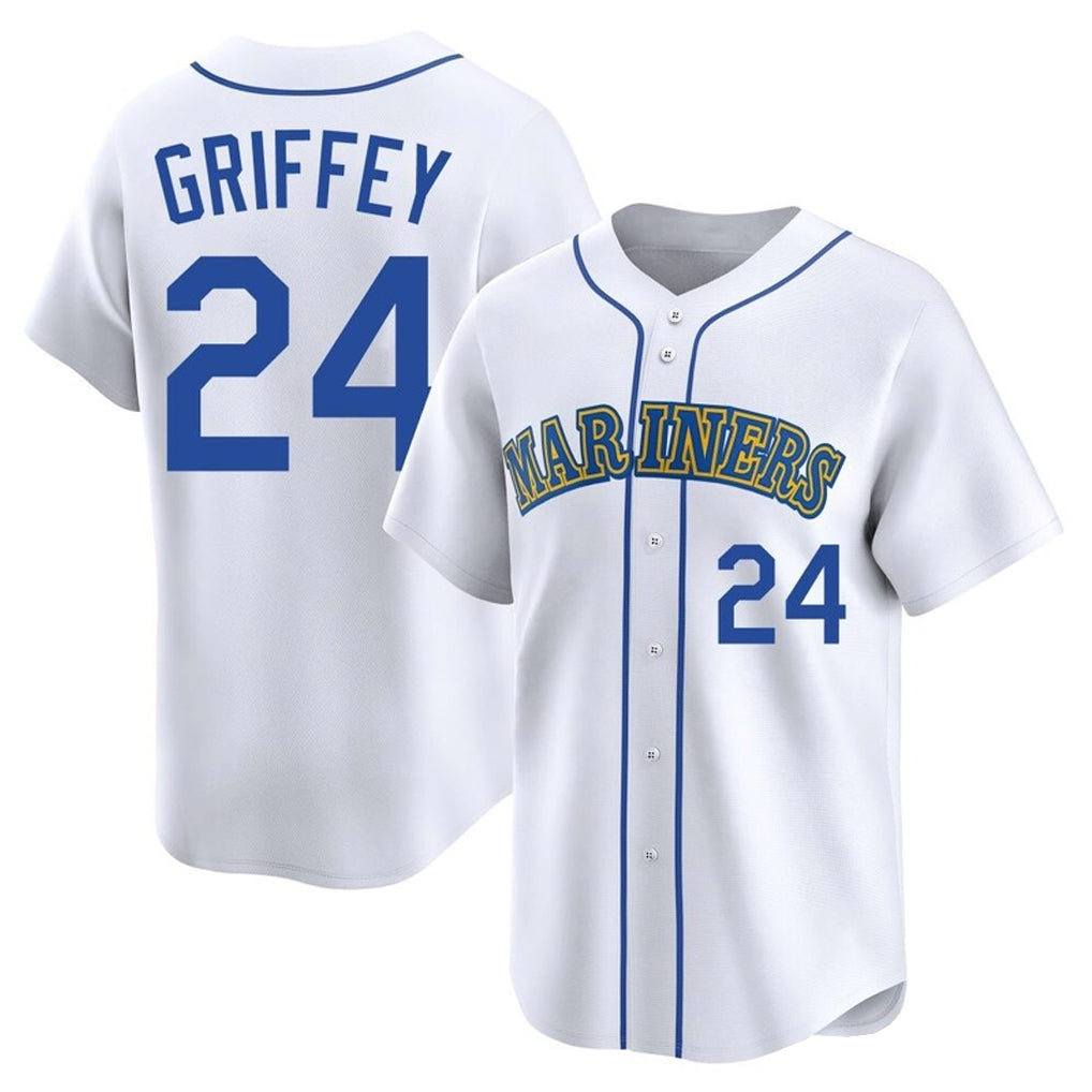 Tlead S.Mariners #24 Ken Griffey Jr Player White Pitch Fashion Game Stitched Jerseys