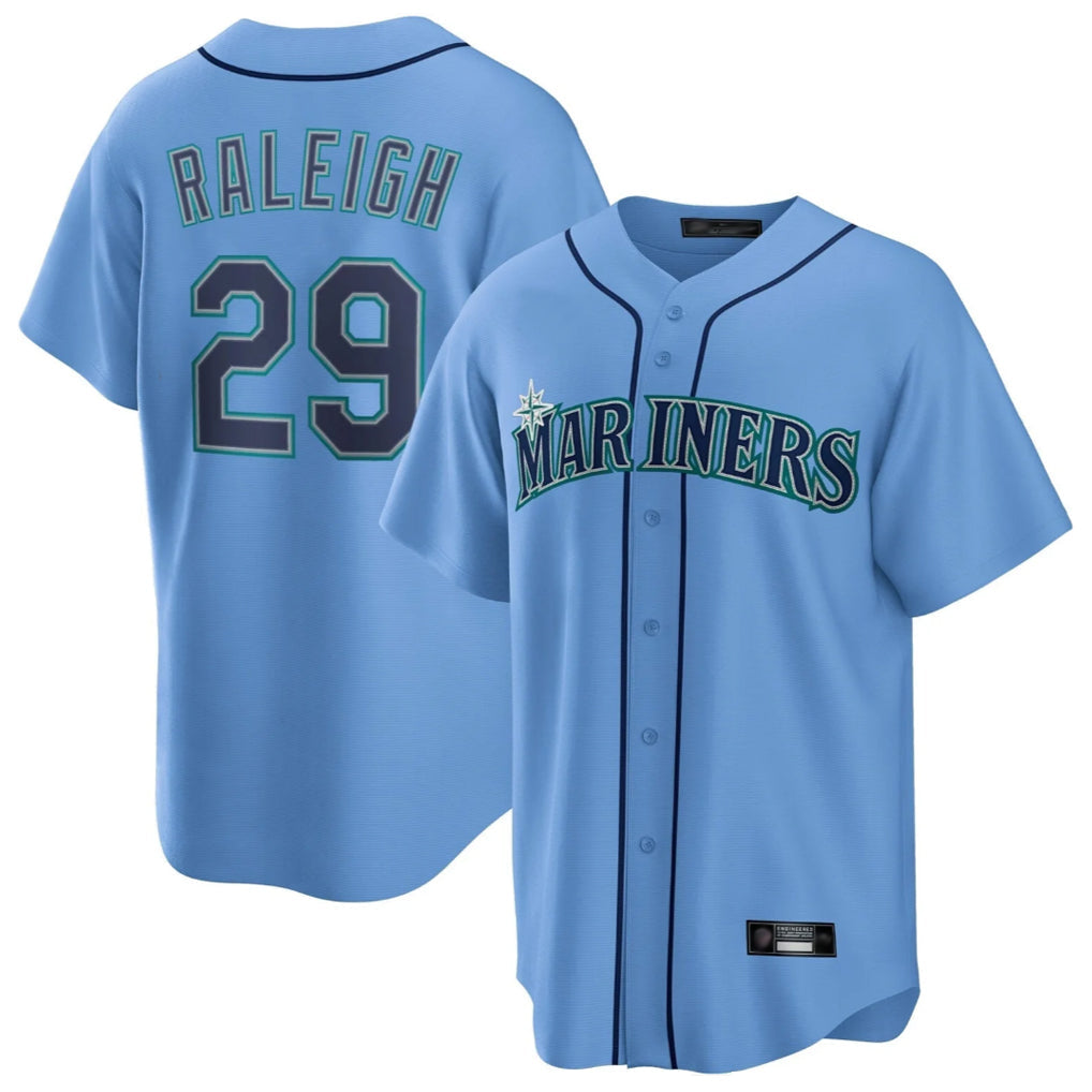 Tlead S.Mariners #29 Cal Raleigh Player Light Blue Home Game Stitched Jerseys