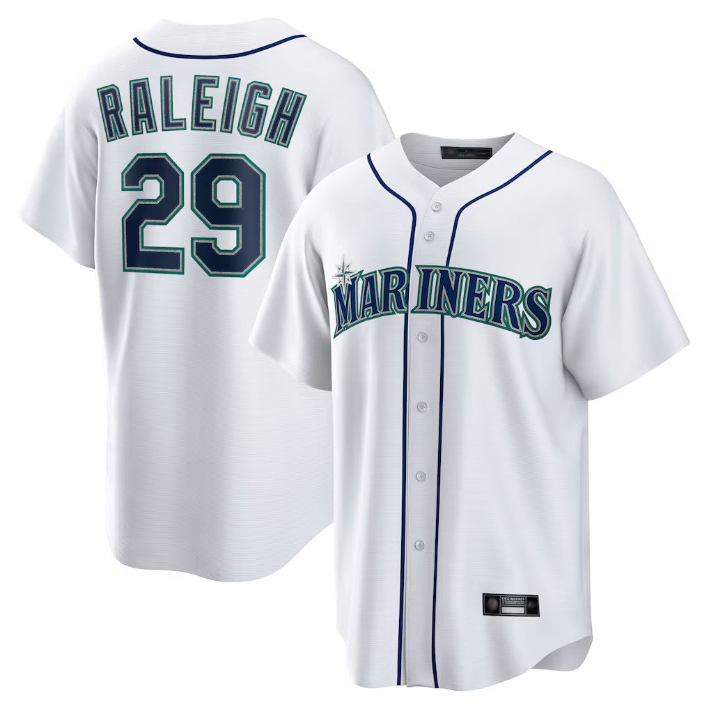 Tlead S.Mariners #29 Cal Raleigh Player White Home Game Stitched Jerseys