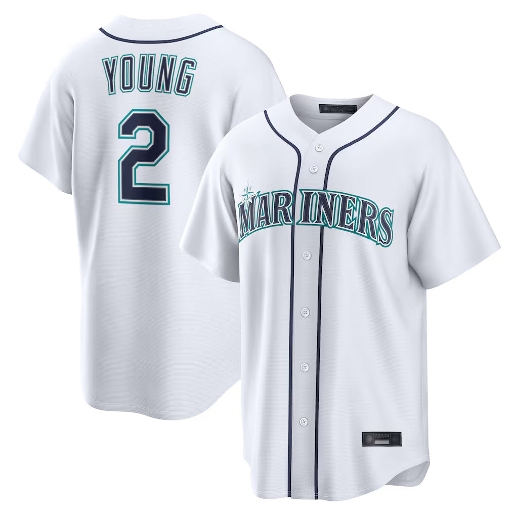 Tlead S.Mariners #2 Cole Young Player White Home Game Stitched Jerseys