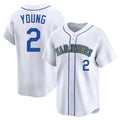 Tlead S.Mariners #2 Cole Young Player White Throwback Cooperstown Collection Limited Game Stitched Jerseys