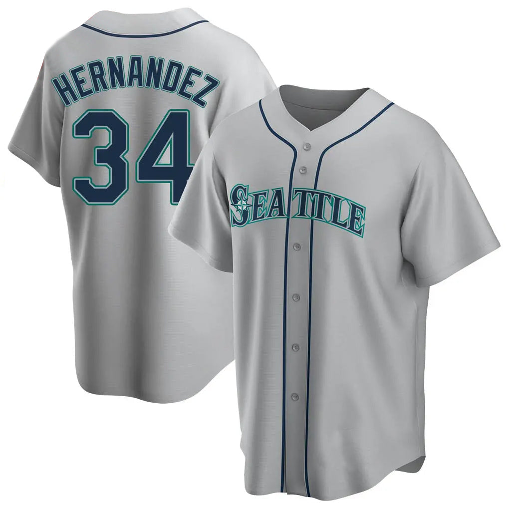 Tlead S.Mariners #34 Felix Hernandez Player Gray Home Game Stitched Jerseys