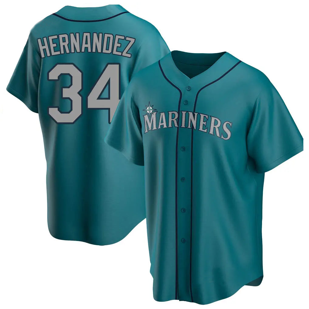 Tlead S.Mariners #34 Felix Hernandez Player Teal Home Game Stitched Jerseys