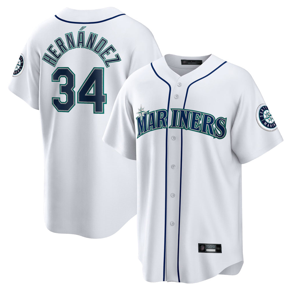 Tlead S.Mariners #34 Felix Hernandez Player White Home Game Stitched Jerseys