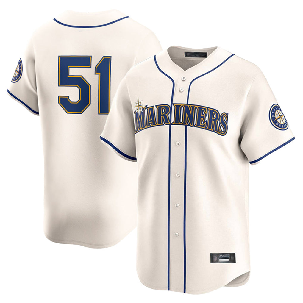 Tlead S.Mariners #51 Ichiro Suzuki Player Cream Home Limited Stitched Jerseys