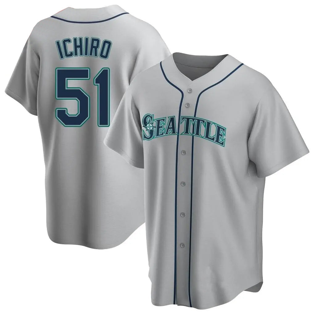 Tlead S.Mariners #51 Ichiro Suzuki Player Gray Home Game Stitched Jerseys