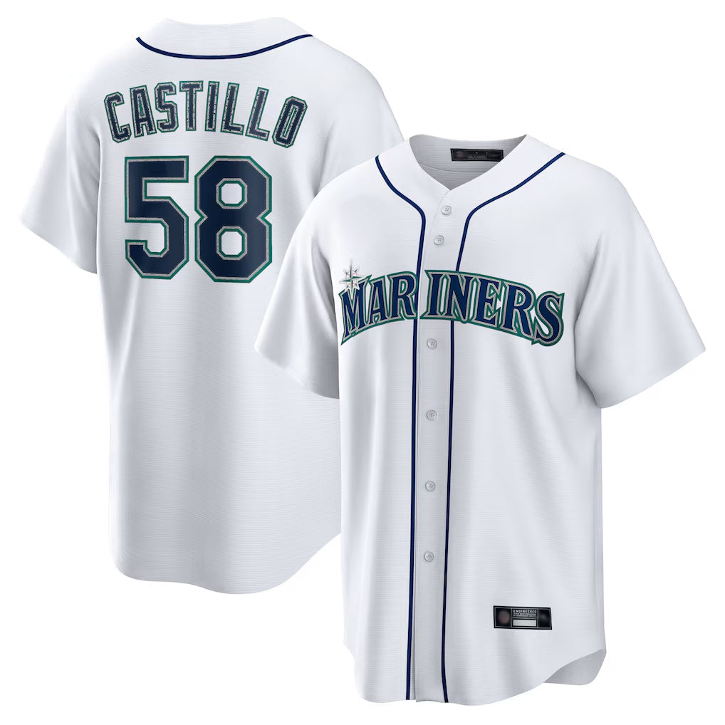 Tlead S.Mariners #58 Luis Castillo Player White Home Game Stitched Jerseys