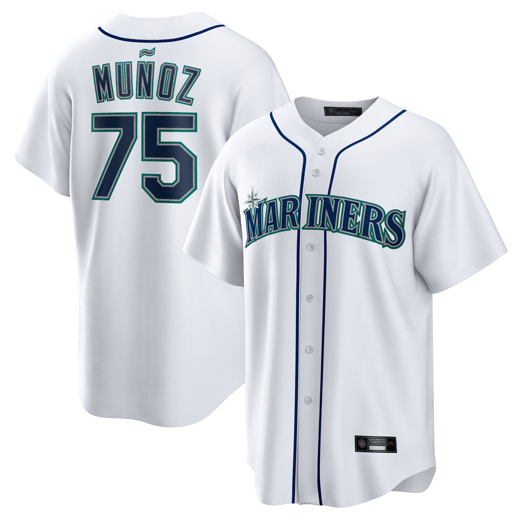 Tlead S.Mariners #75 Andres Munoz Player White Home Game Stitched Jerseys