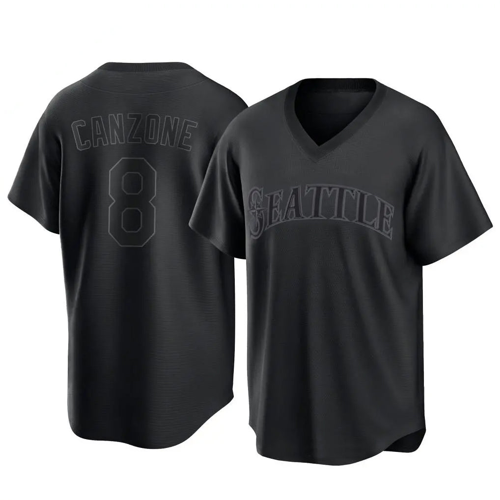 Tlead S.Mariners #8 Dominic Canzone Player Black Replica Fashion T-shirt Stitched Jerseys