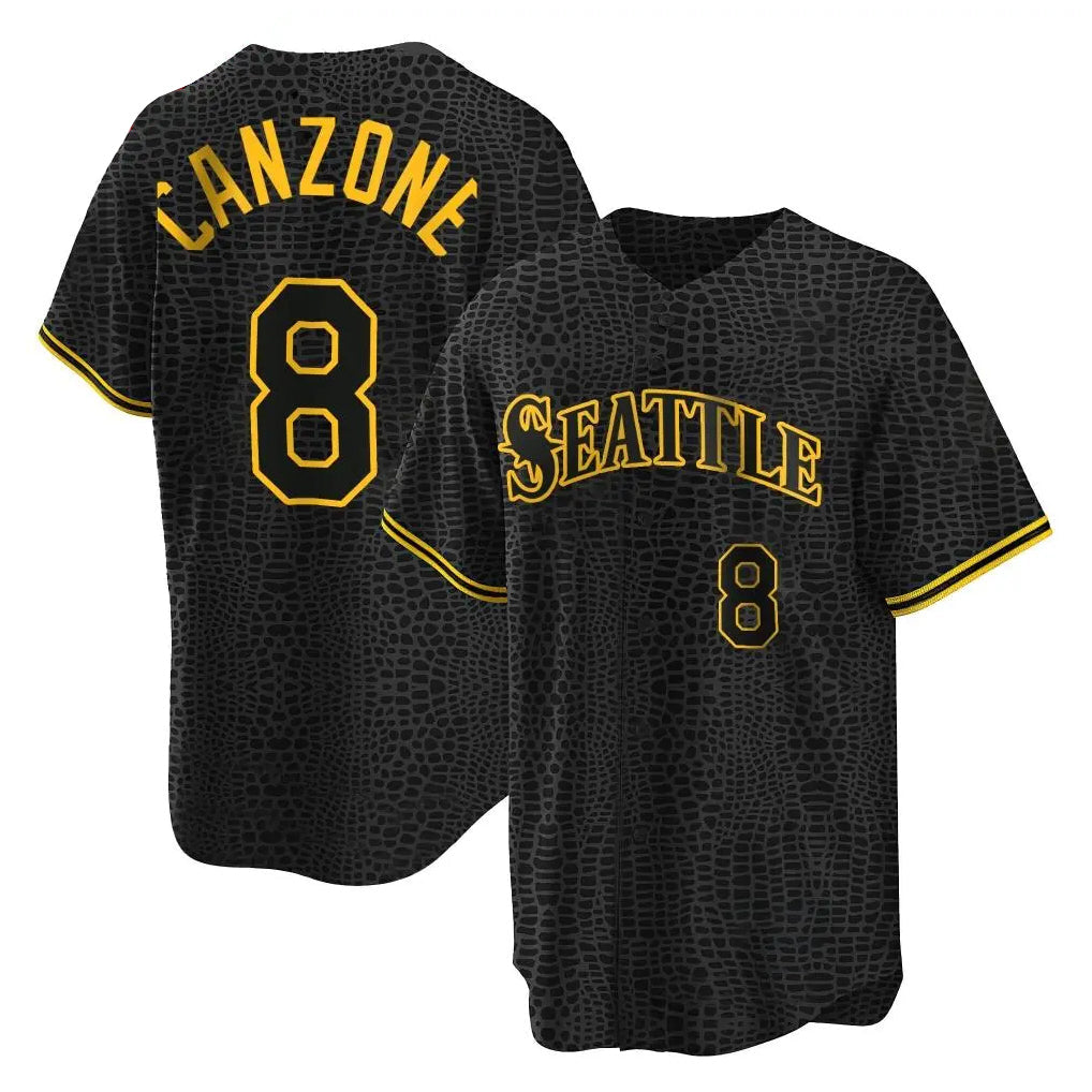 Tlead S.Mariners #8 Dominic Canzone Player Black Snake Skin City Home Limited Stitched Jerseys