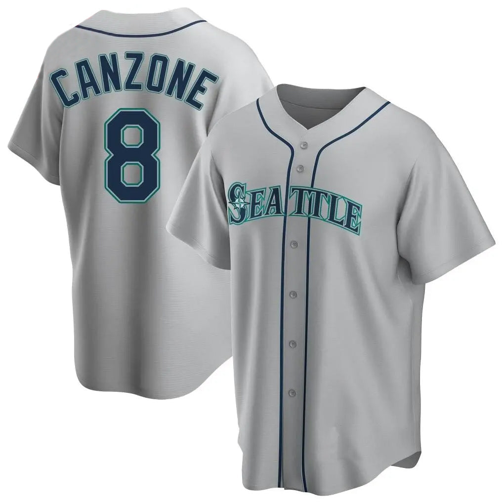 Tlead S.Mariners #8 Dominic Canzone Player Gray Home Game Stitched Jerseys
