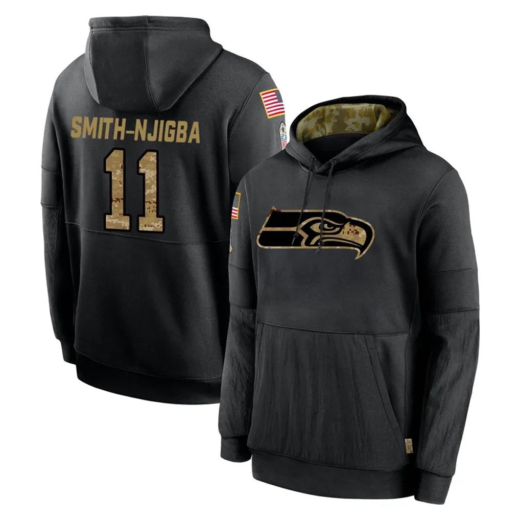 Tlead S.Seahawks #11 Jaxon Smith-Njigba Player Black Salute to Service Hoodies Limited Game Stitched Jerseys