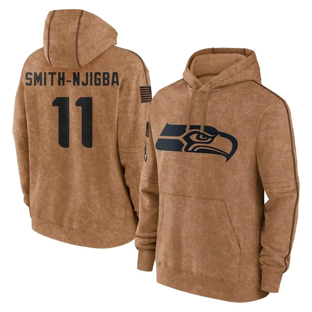 Tlead S.Seahawks #11 Jaxon Smith-Njigba Player Brown Limited Salute to Service Pullover Hoodies Game Stitched Jerseys