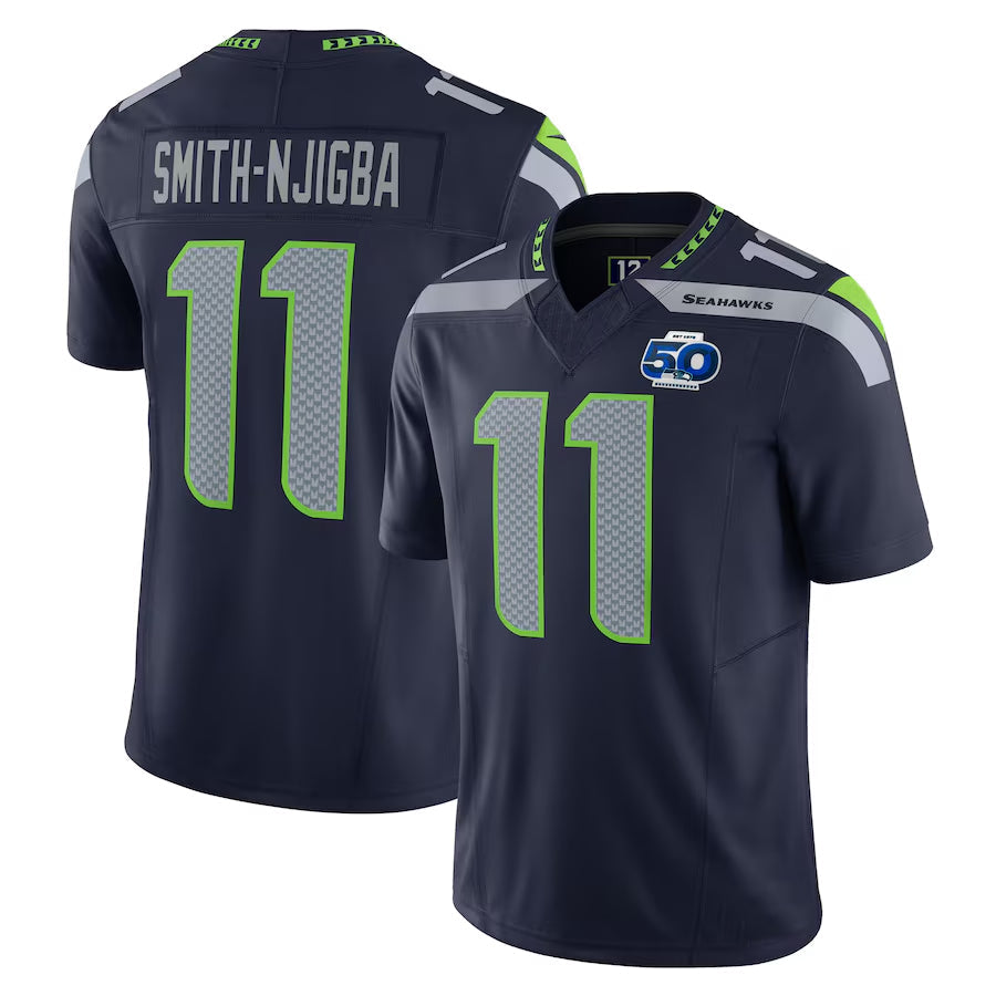 Tlead S.Seahawks #11 Jaxon Smith-Njigba Player Navy 50th Season Vapor F.U.S.E. Limited Stitched Jerseys