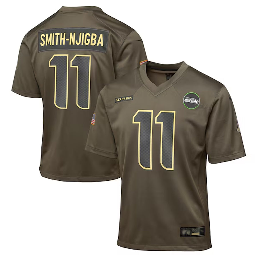 Tlead S.Seahawks #11 Jaxon Smith-Njigba Player Olive Salute to Service Game Stitched Jerseys