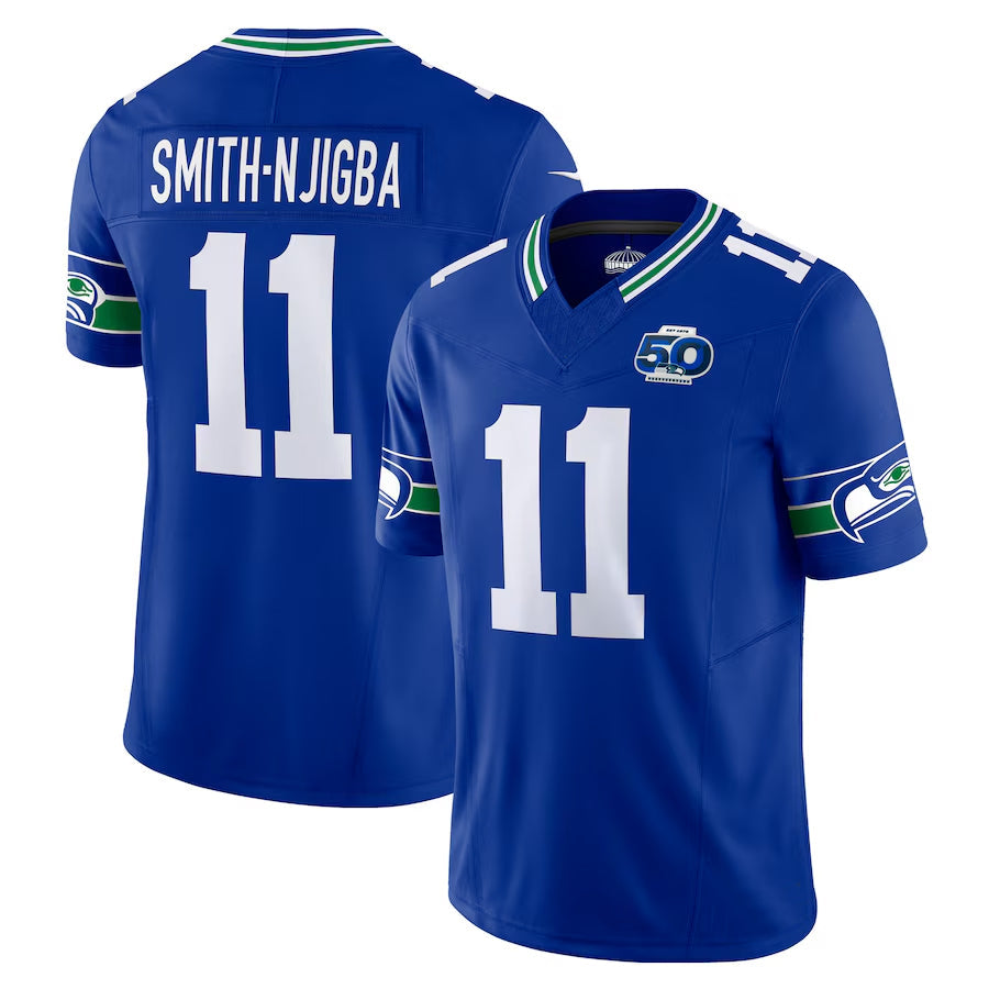 Tlead S.Seahawks #11 Jaxon Smith-Njigba Player Royal 50th Season Vapor F.U.S.E. Limited Stitched Jerseys
