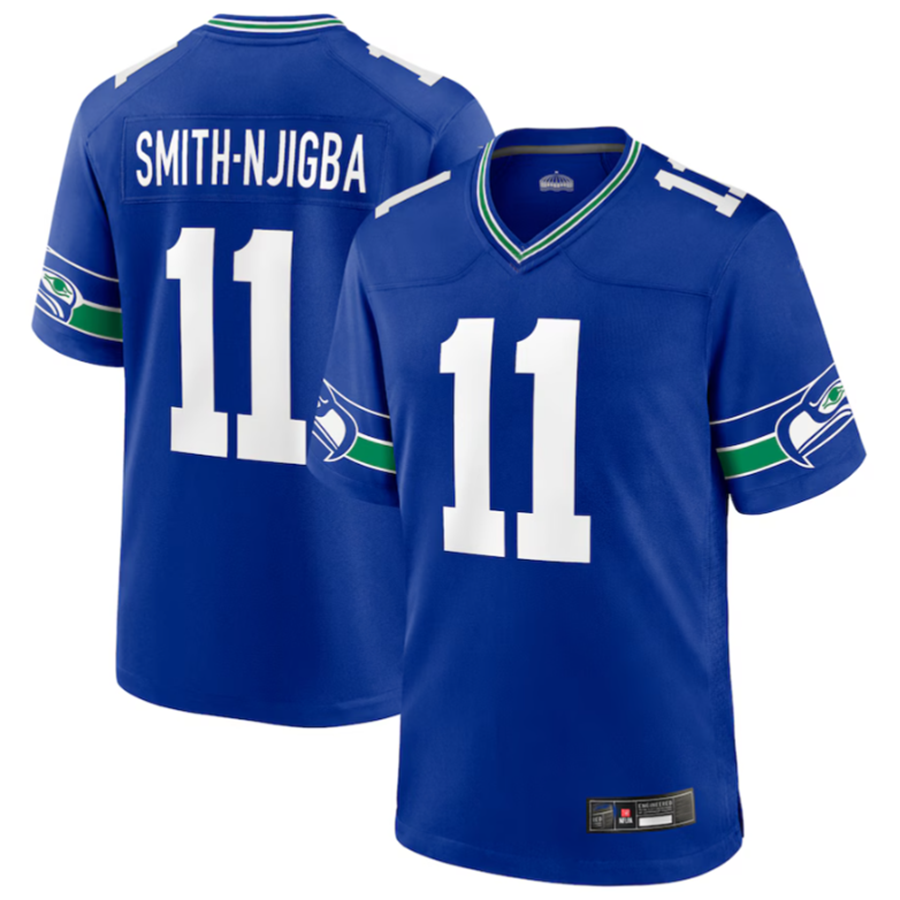 Tlead S.Seahawks #11 Jaxon Smith-Njigba Royal Throwback Player Game Stitched American Stitched Jerseys