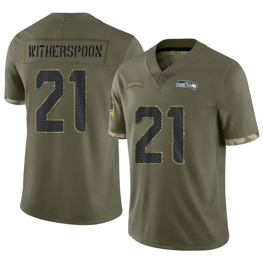 Tlead S.Seahawks #21 Devon Witherspoon Player Salute to Service Olive Stitched Jerseys