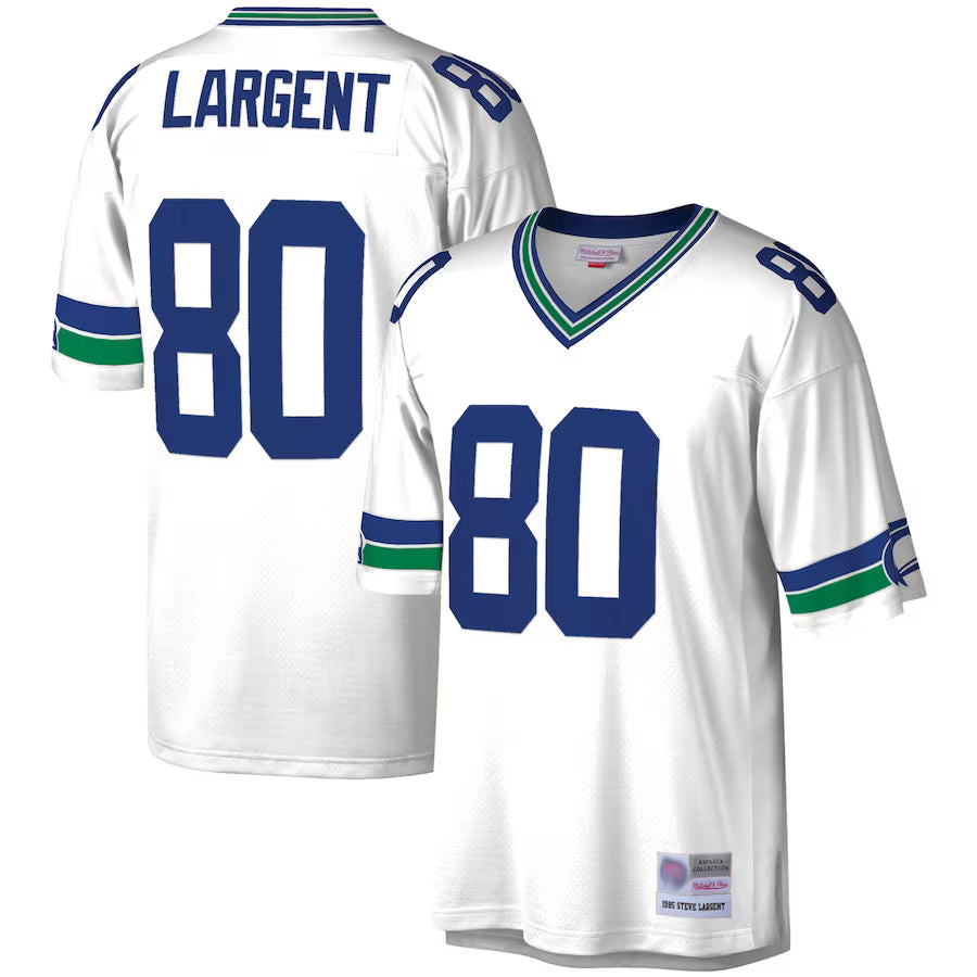 Tlead S.Seahawks #80 Steve Largent Player Mitchell & Ness White Legacy Replica Stitched Jerseys