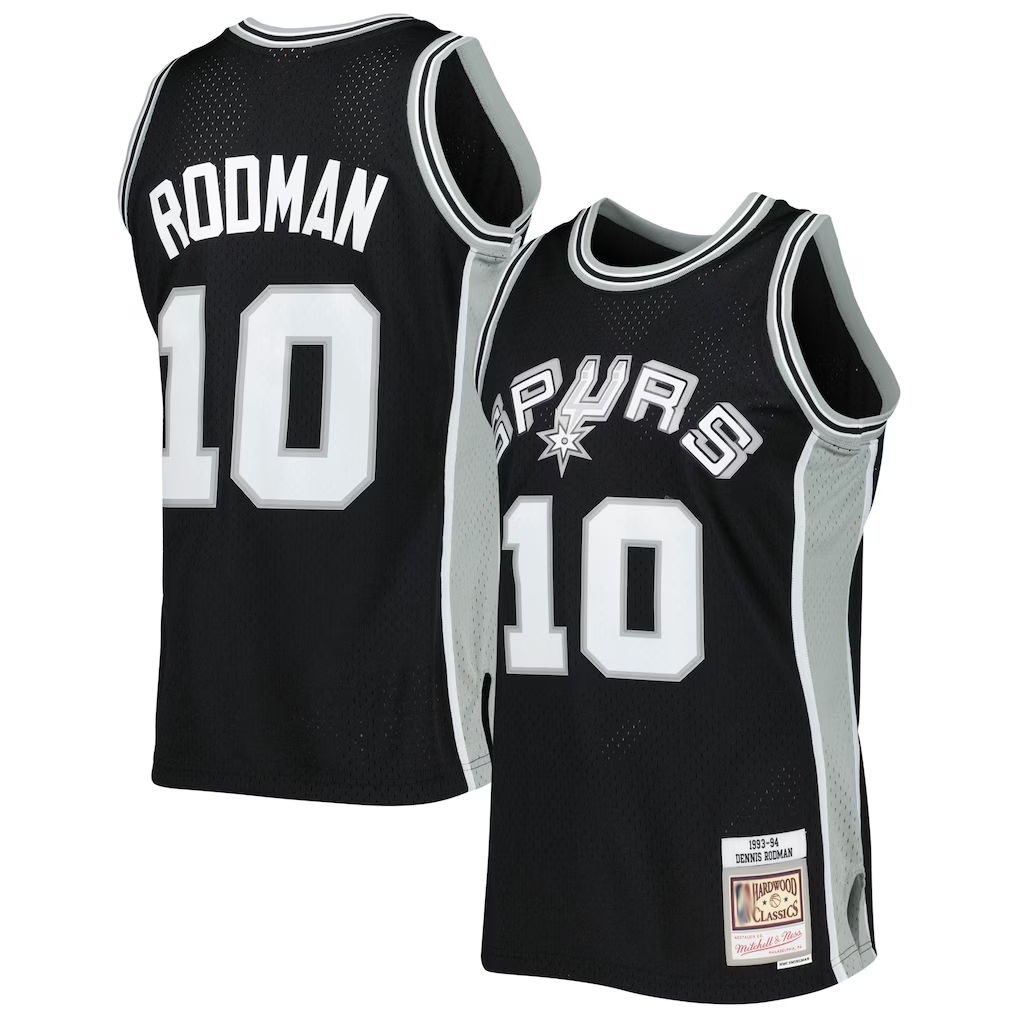 Tlead SA.Spurs #10 Dennis Rodman Mitchell & Ness Black 1993-1994 Hardwood Classics Swingman Jerseys