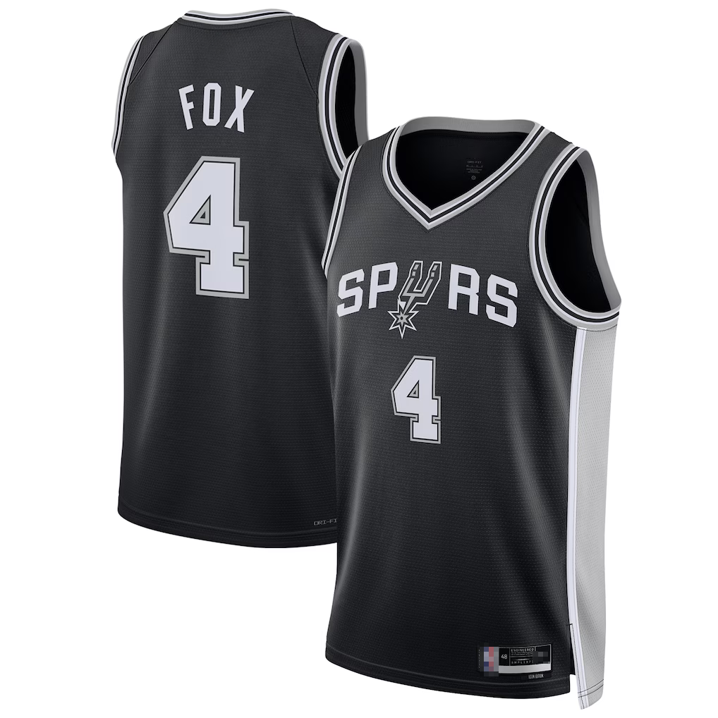 Tlead SA.Spurs #4 De'Aaron Fox Black Swingman Player Jerseys - Icon Edition