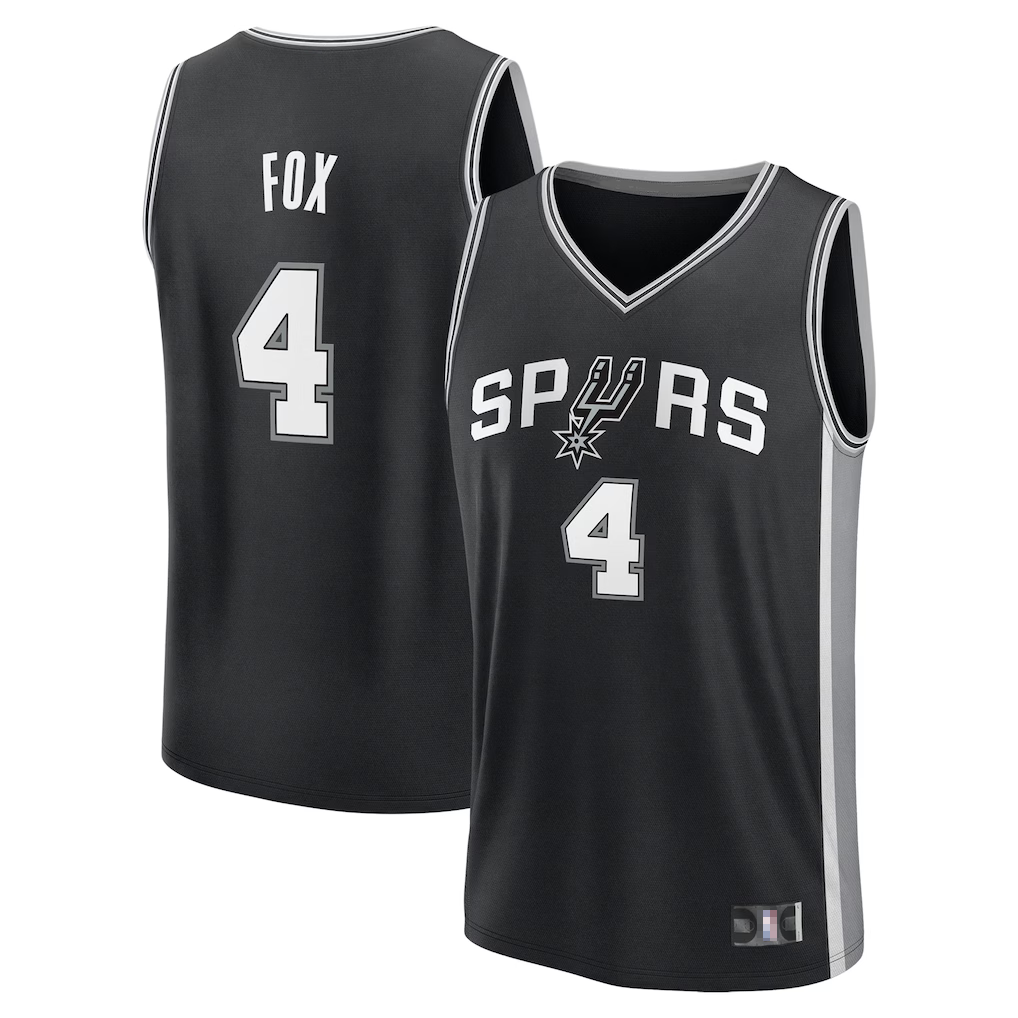 Tlead SA.Spurs #4 De'Aaron Fox Fanatics Black Fast Break Replica Player Jerseys - Icon Edition