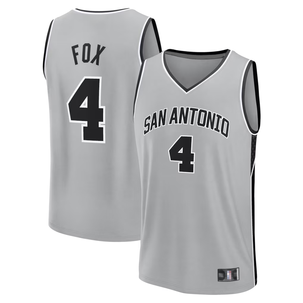 Tlead SA.Spurs #4 De'Aaron Fox Fanatics Silver Fast Break Jerseys - Statement Edition