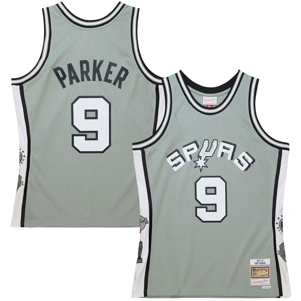 Tlead SA.Spurs #9 Tony Parker Mitchell & Ness Gray Hall of Fame Class of 2023 Throwback Swingman Jerseys