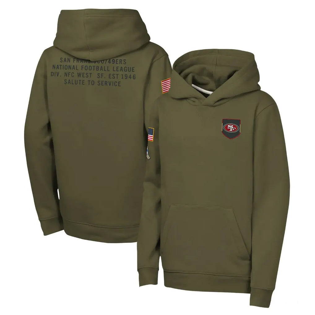 Tlead SF.49ers Olive Salute to Service Pullover Hoodies Limited Blank Player Stitched Jerseys