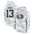 Tlead SF.49ers #13 Brock Purdy Player Arctic Camo Limited Salute to Service Pullover Hoodies Game Stitched Jerseys