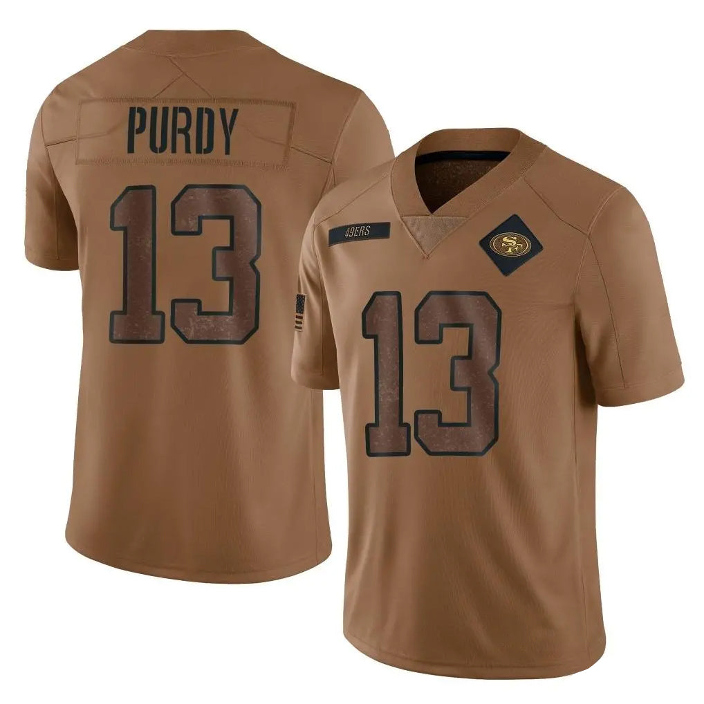 Tlead SF.49ers #13 Brock Purdy Player Brown Limited Salute To Service Home Game Stitched Jerseys