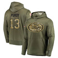 Tlead SF.49ers #13 Brock Purdy Player Olive Salute to Service Pullover Hoodie Home Game Stitched Jerseys