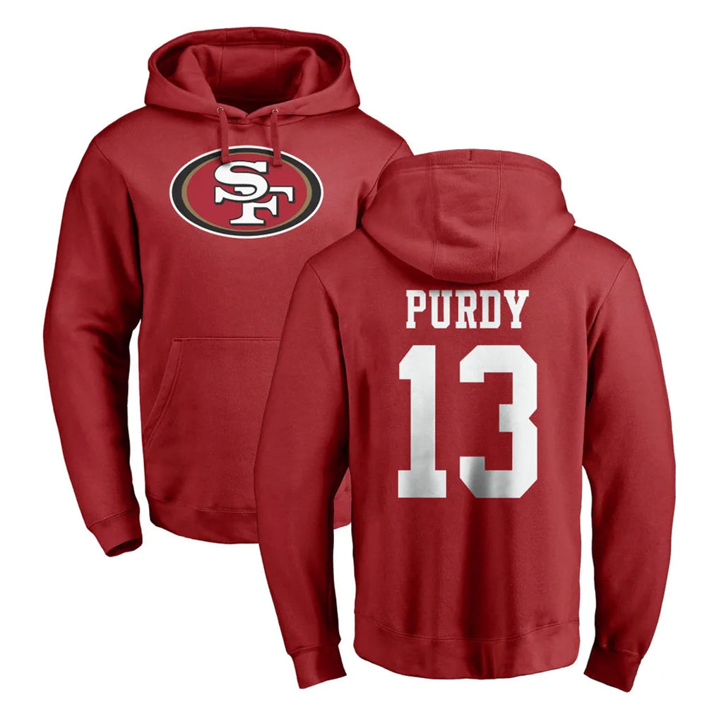 Tlead SF.49ers #13 Brock Purdy Player Red LOGO Pullover Hoodies Home Game Stitched Jerseys
