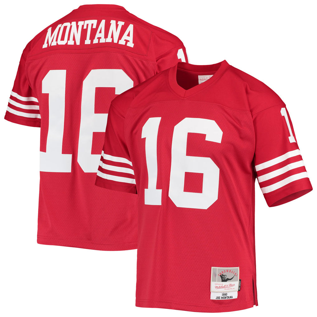 Tlead SF.49ers #16 Joe Montana Player Mitchell & Ness Legacy Replica Scarlet Stitched Jerseys