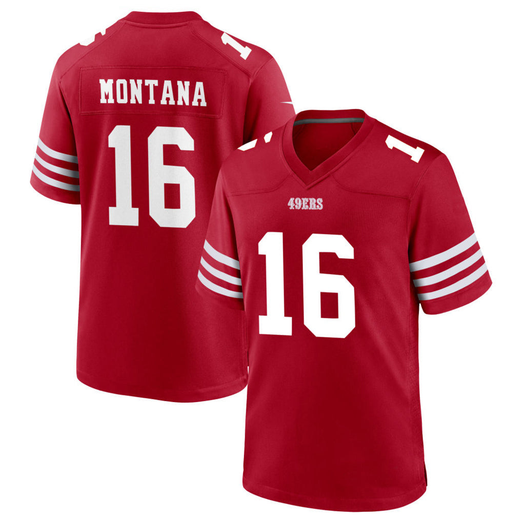 Tlead SF.49ers #16 Joe Montana Player Scarlet Home Game Stitched Jerseys