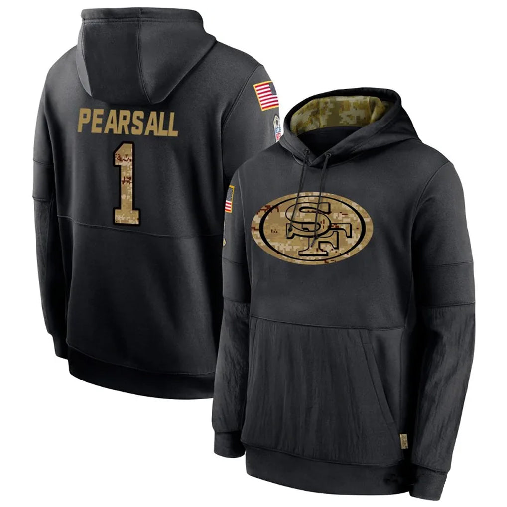 Tlead SF.49ers #1 Ricky Pearsall Player Black Salute To Service Hoodie Player Stitched Jerseys