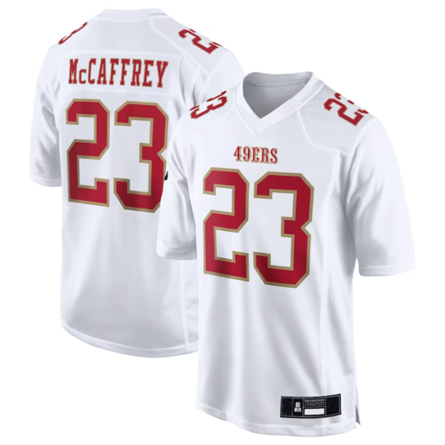 Tlead SF.49ers #23 Christian McCaffrey Tundra White Fashion Game American Stitched Jersey