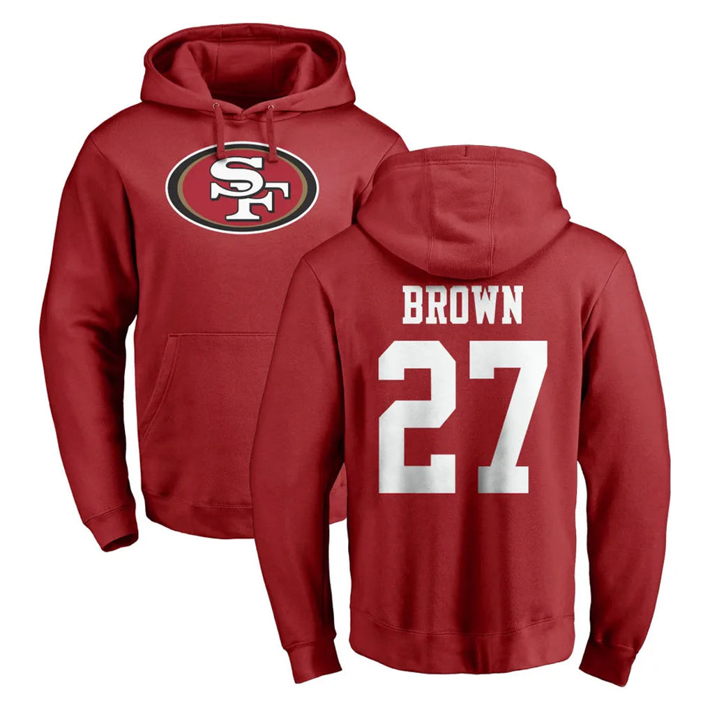 Tlead SF.49ers #27 Ji'Ayir Brown Player Red LOGO Pullover Hoodies Home Game Stitched Jerseys