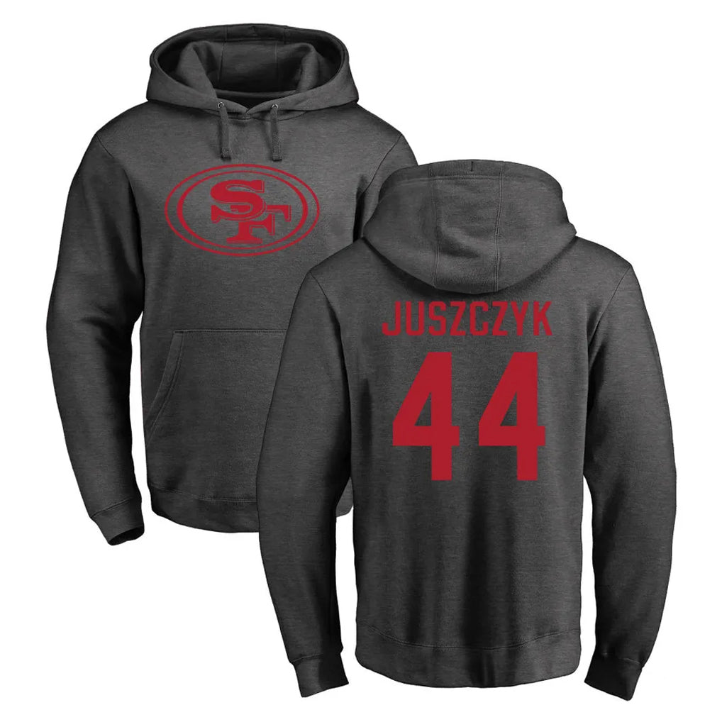 Tlead SF.49ers #44 Kyle Juszczyk Player Anthracite Pullover Hoodies Home Game Stitched Jerseys