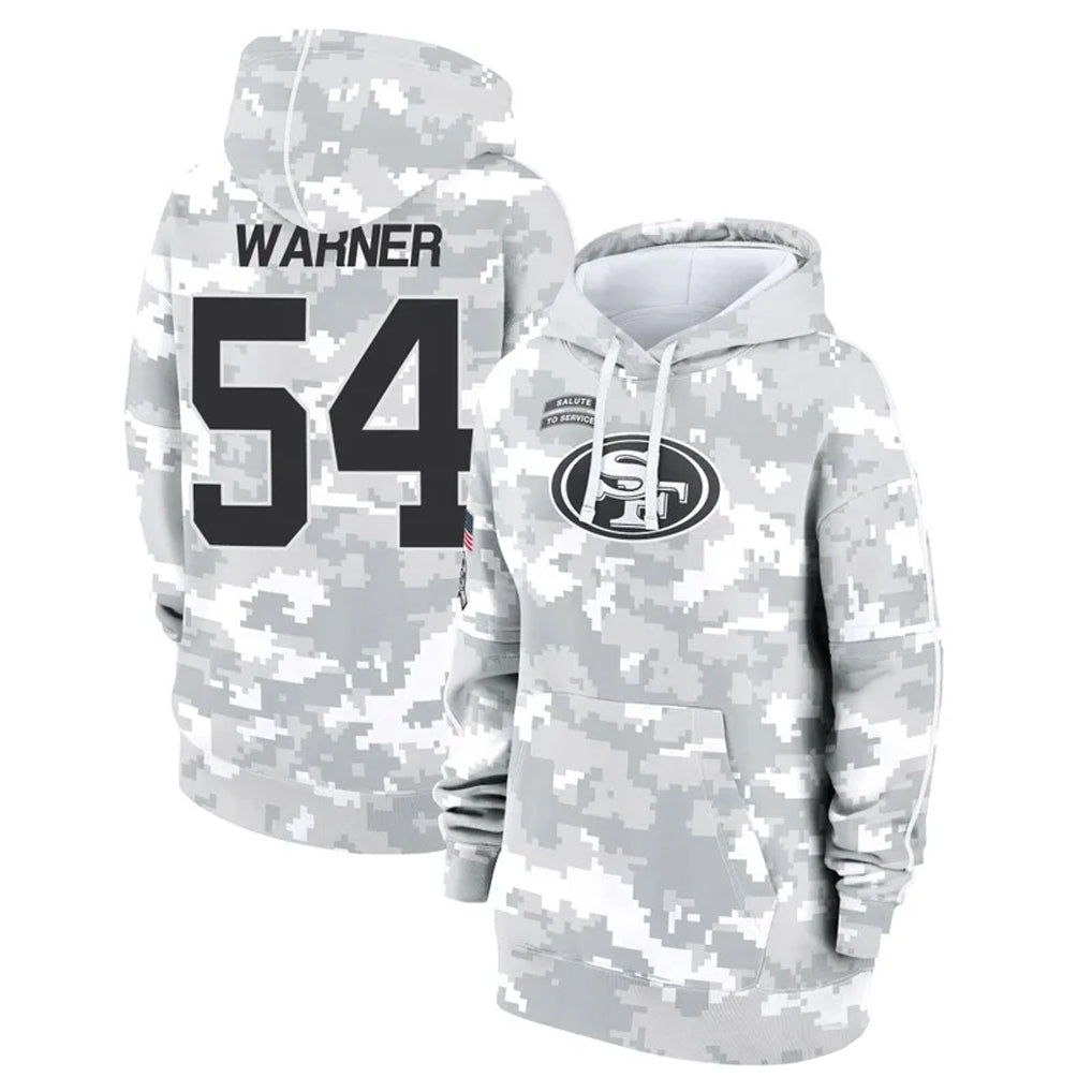 Tlead SF.49ers #54 Fred Warner Player Arctic Camo Salute to Service Hoodies Stitched Jerseys