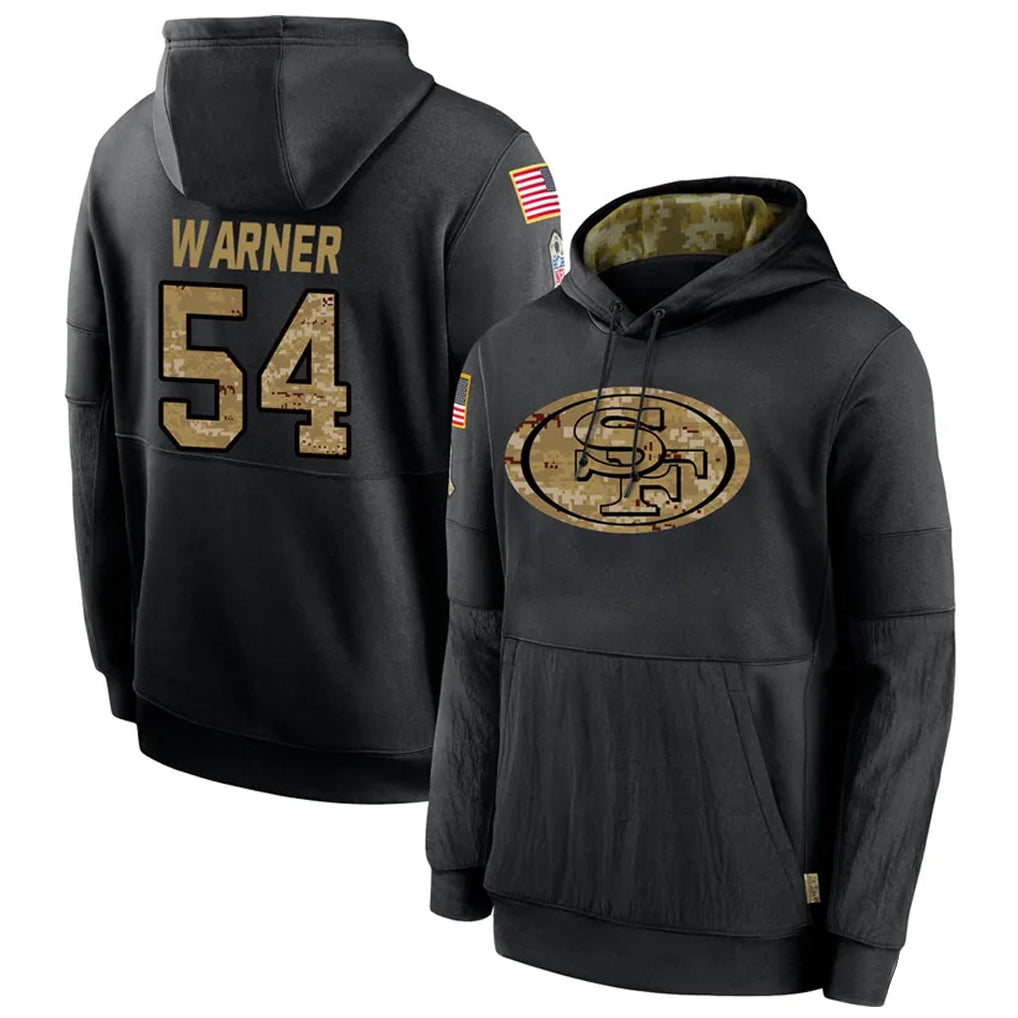 Tlead SF.49ers #54 Fred Warner Player Black Salute to Service Hoodies Stitched Jerseys