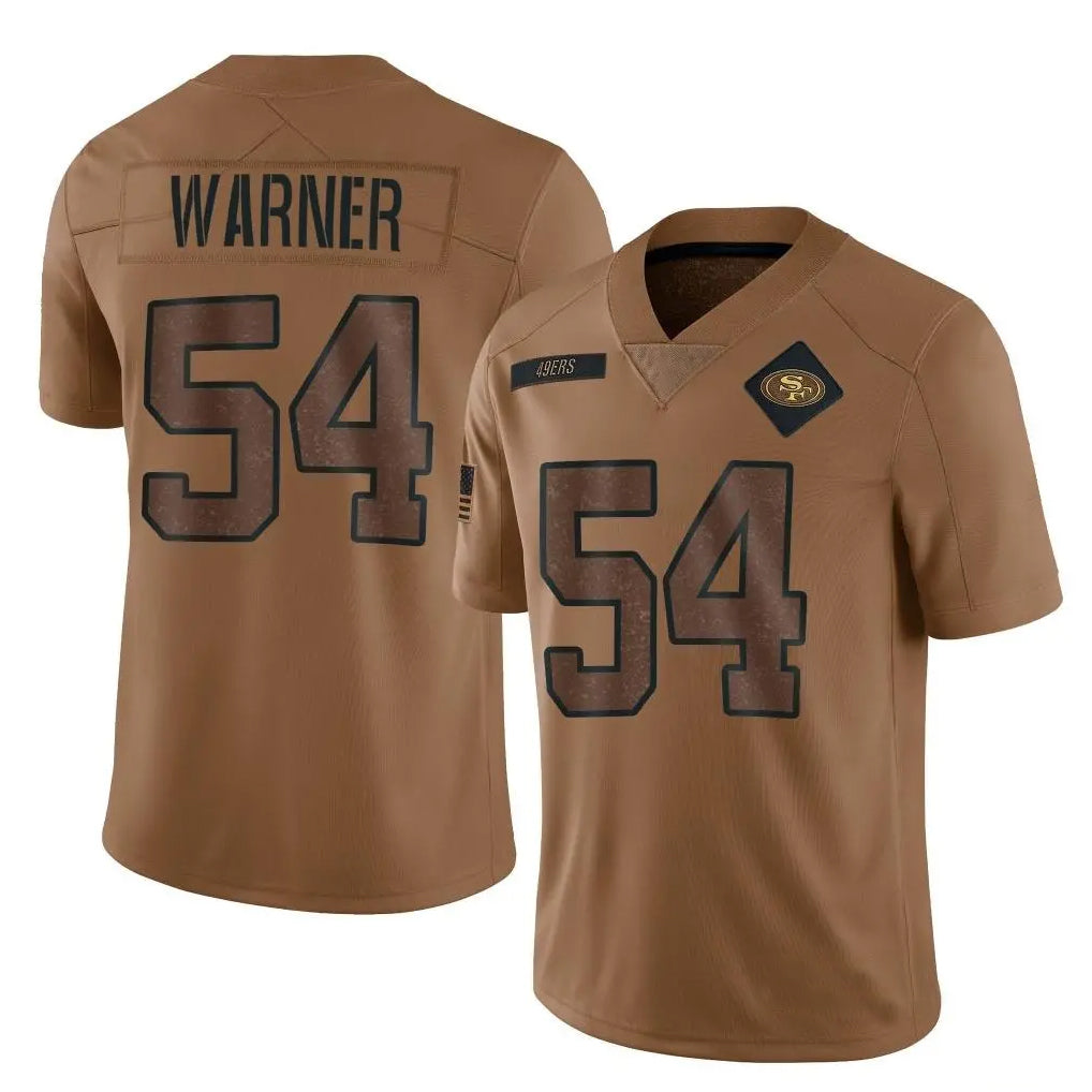 Tlead SF.49ers #54 Fred Warner Player Brown Salute To Service Limited Stitched Jerseys