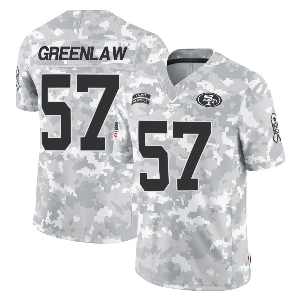 Tlead SF.49ers #57 Dre Greenlaw Player Arctic Camo Limited Salute To Service Home Game Stitched Jerseys
