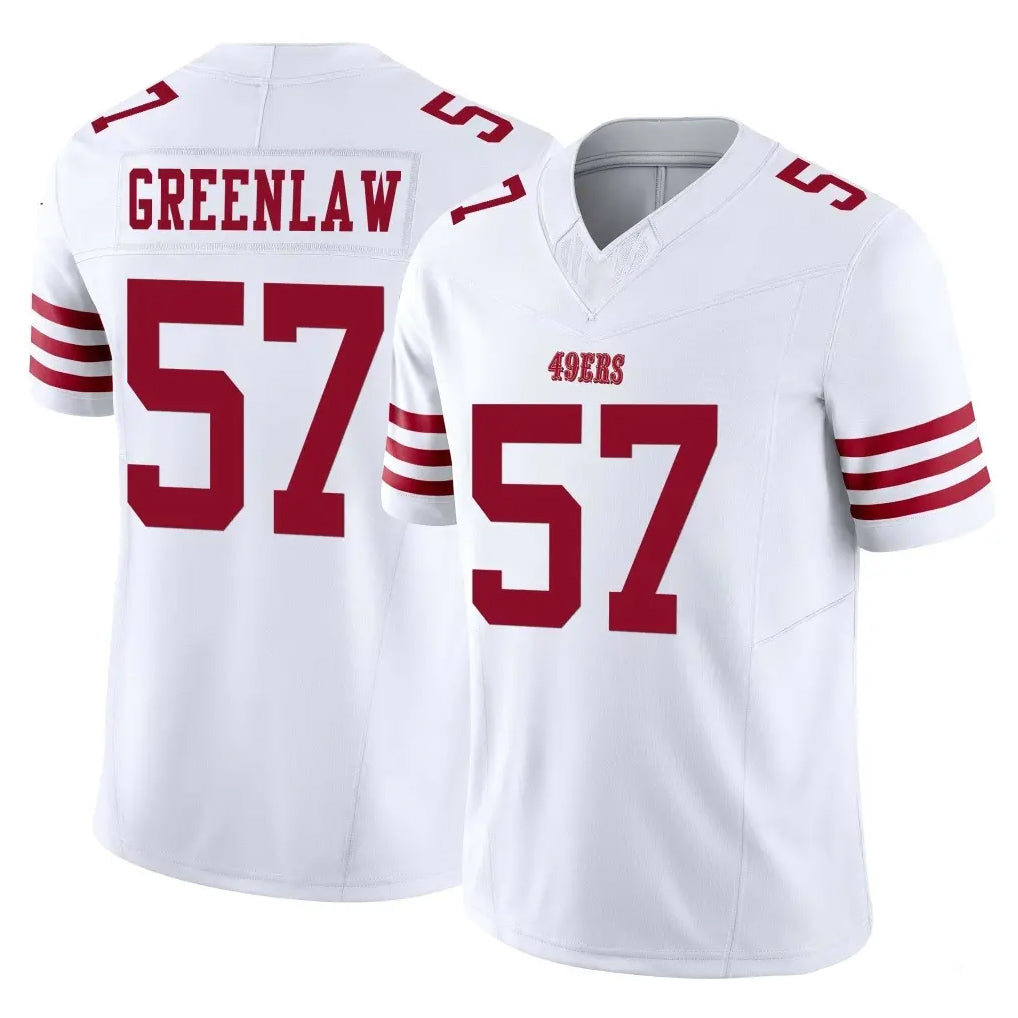 Tlead SF.49ers #57 Dre Greenlaw Player White Limited Vapor F.U.S.E. Home Game Stitched Jerseys