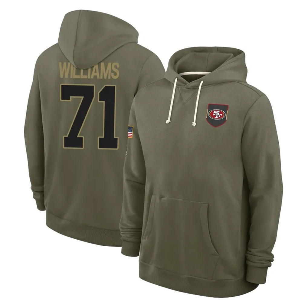 Tlead SF.49ers #71 Trent Williams Player Olive Salute to Service Pullover Hoodies Limited Stitched Jerseys