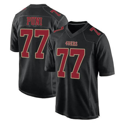 Tlead SF.49ers #77 Dominick Puni Player Black Fashion Home Game Stitched Jerseys