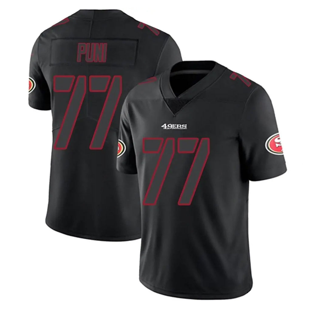 Tlead SF.49ers #77 Dominick Puni Player Black Impact Limited Home Game Stitched Jerseys