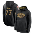 Tlead SF.49ers #77 Dominick Puni Player Black Salute to Service Sideline Performance Pullover Hoodies Home Game Stitched Jerseys